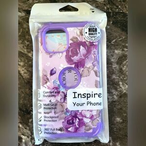 Robust Purple Floral Phone Case For Iphone 14 / 13, 6.1 Inch